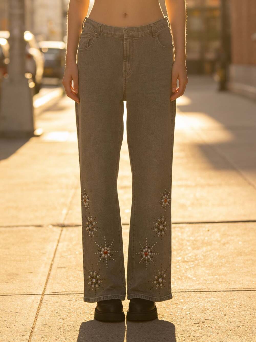 DG2 By Diane Gilman VTG Copper Stud Embellished Jeans Size 16WP Gray